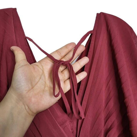 Promesa Deep Magenta Solid Deep V Neck Chiffon Bishop Sleeve Mini Dress Size Sma - Picture 9 of 11